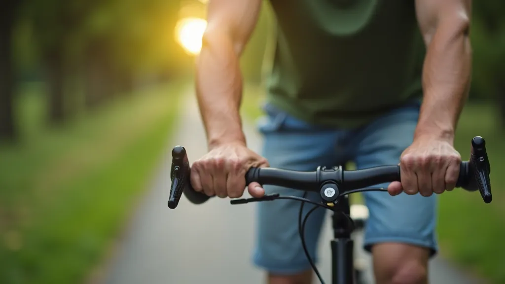 Cyclist's hands gripping comfortable padded handlebar grips with proper wrist alignment