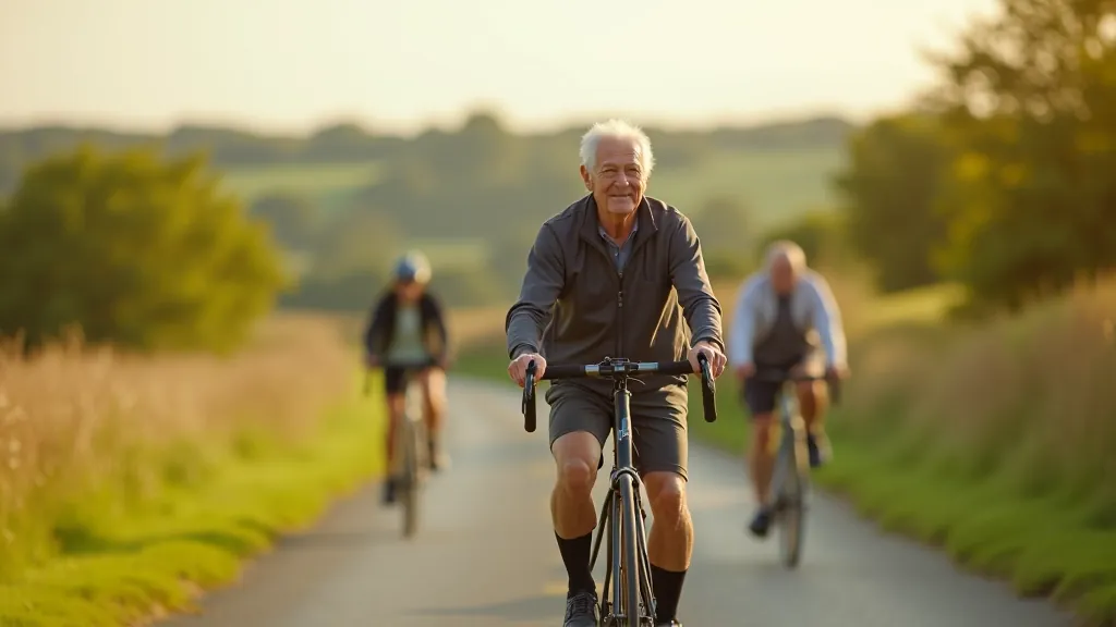 Cyclists of various ages on a scenic trail, riding together in good weather