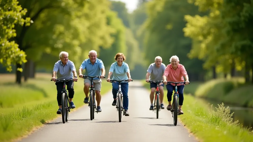 Small group cycling on canal path
